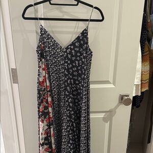 rag & bone Asymmetrical Black and White Floral Dress with Red Accents